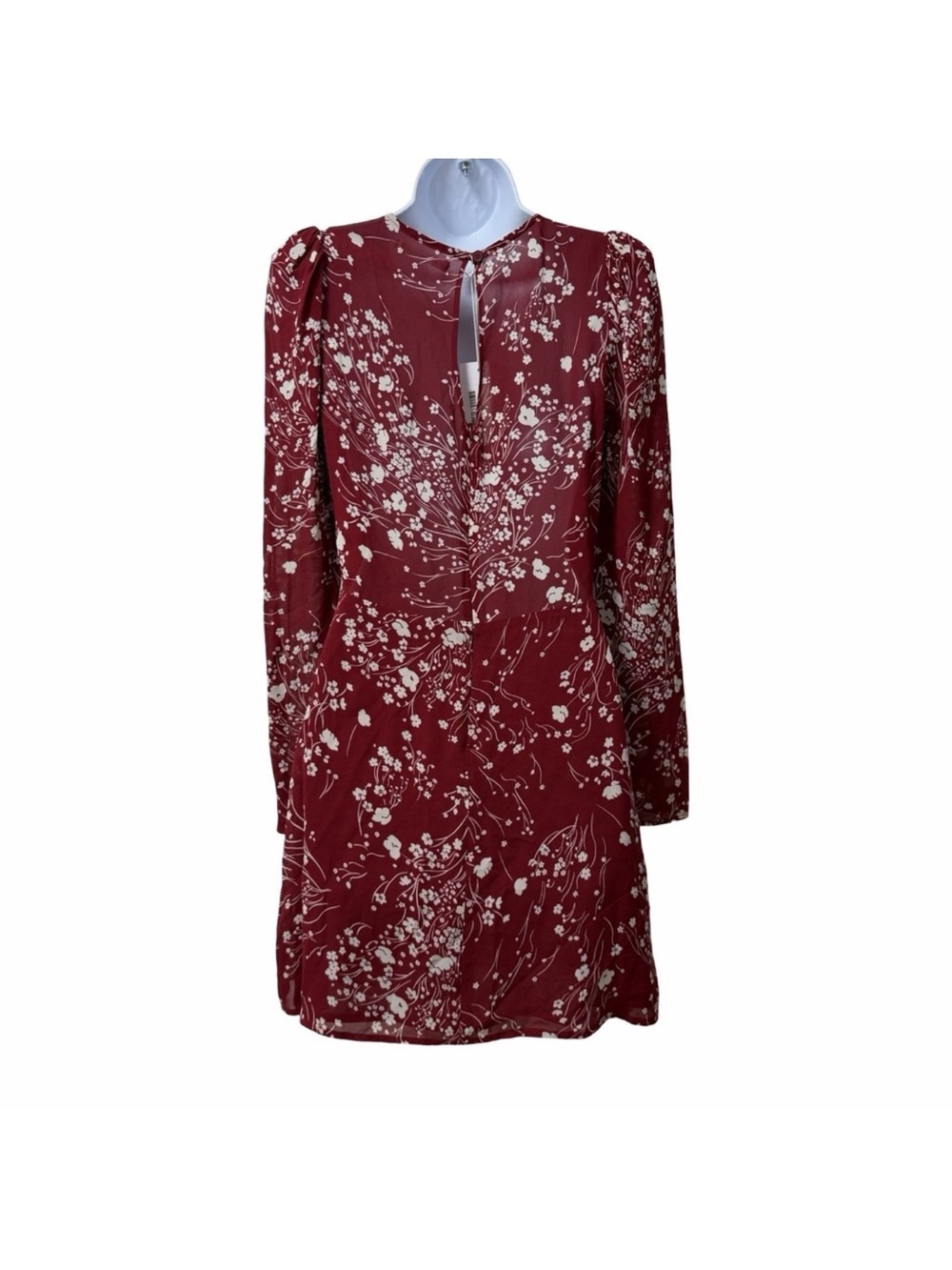 Reformation Romee Floral Long Puff Sleeve Mini Dress Size 6 Red Cottagecore NEW